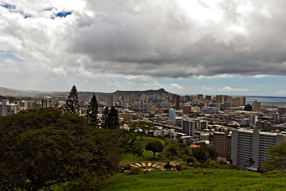 View of Honolulu from the rim of Punchbowl Cemetary